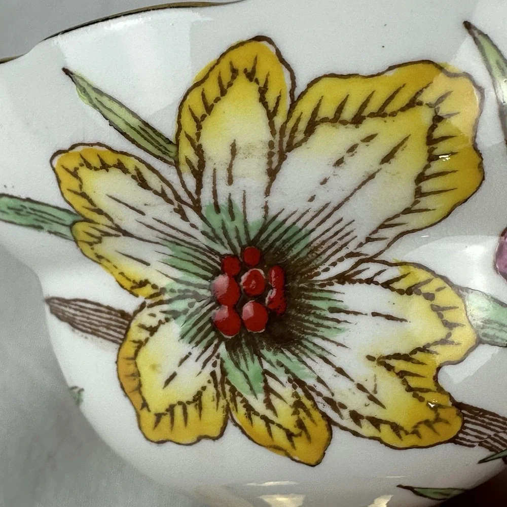 Rosina Bone China Teacup Saucer Set Gold Gilt Floral Cottagecore Grandmillennial